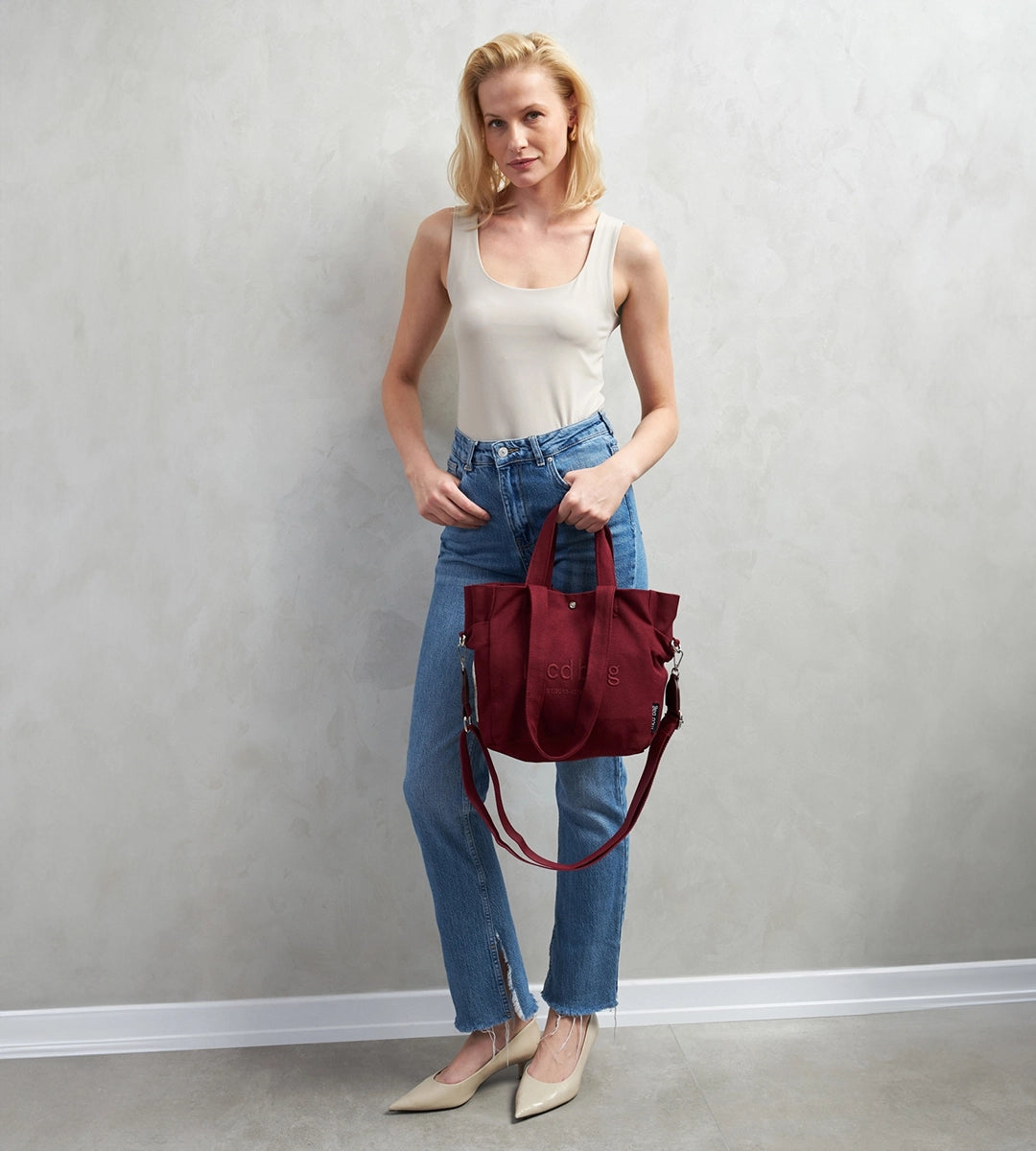 Vina Bordo Kanvas Çanta Küçük