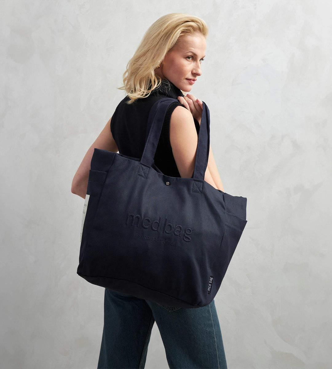 Vina Lacivert Kanvas Çanta Büyük