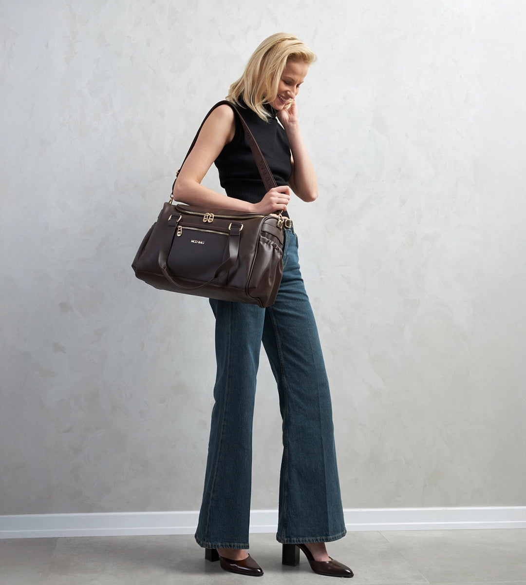 Serena Kahverengi E. Deri Gold Bebek Çantası