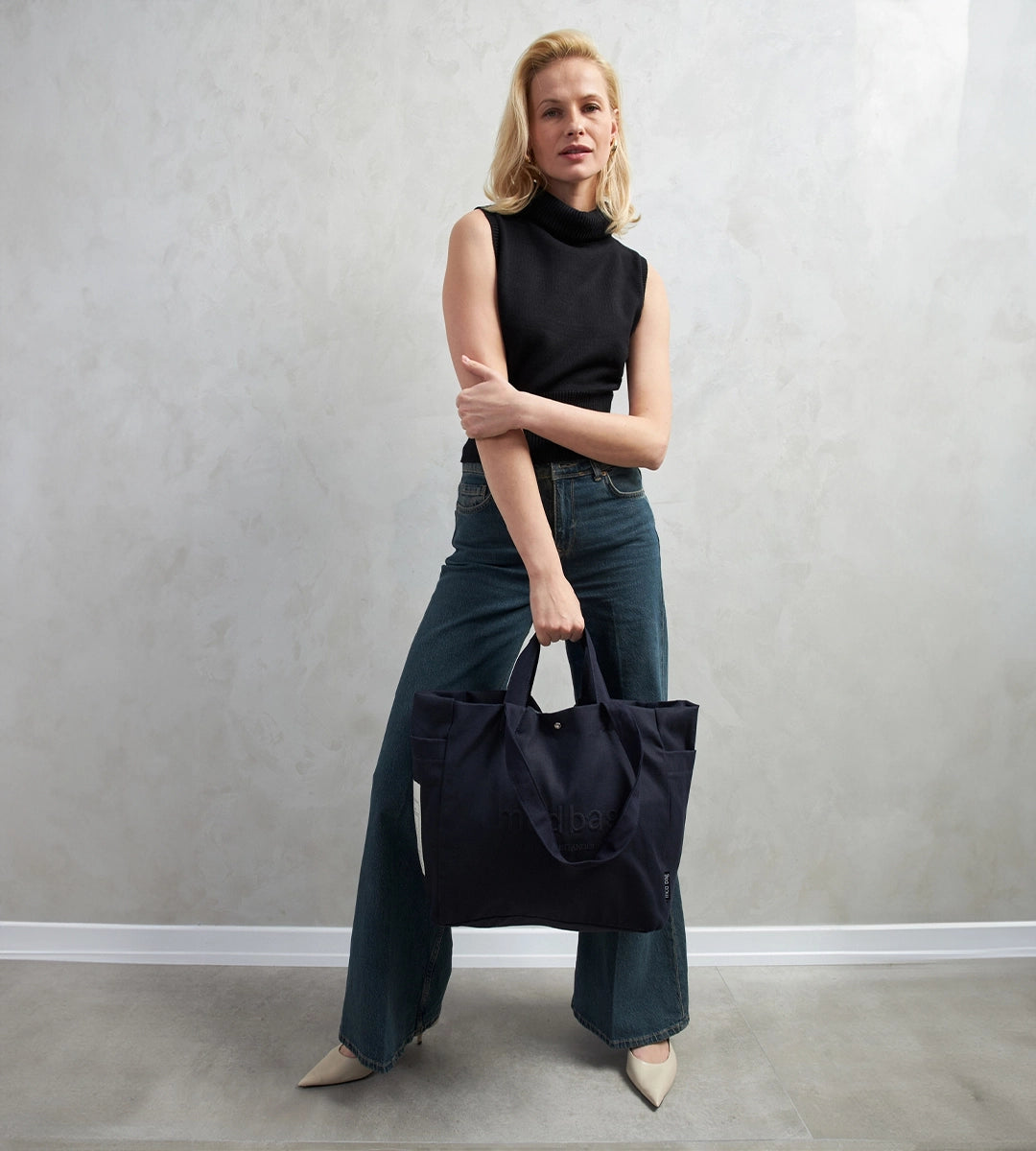 Vina Lacivert Kanvas Çanta Büyük