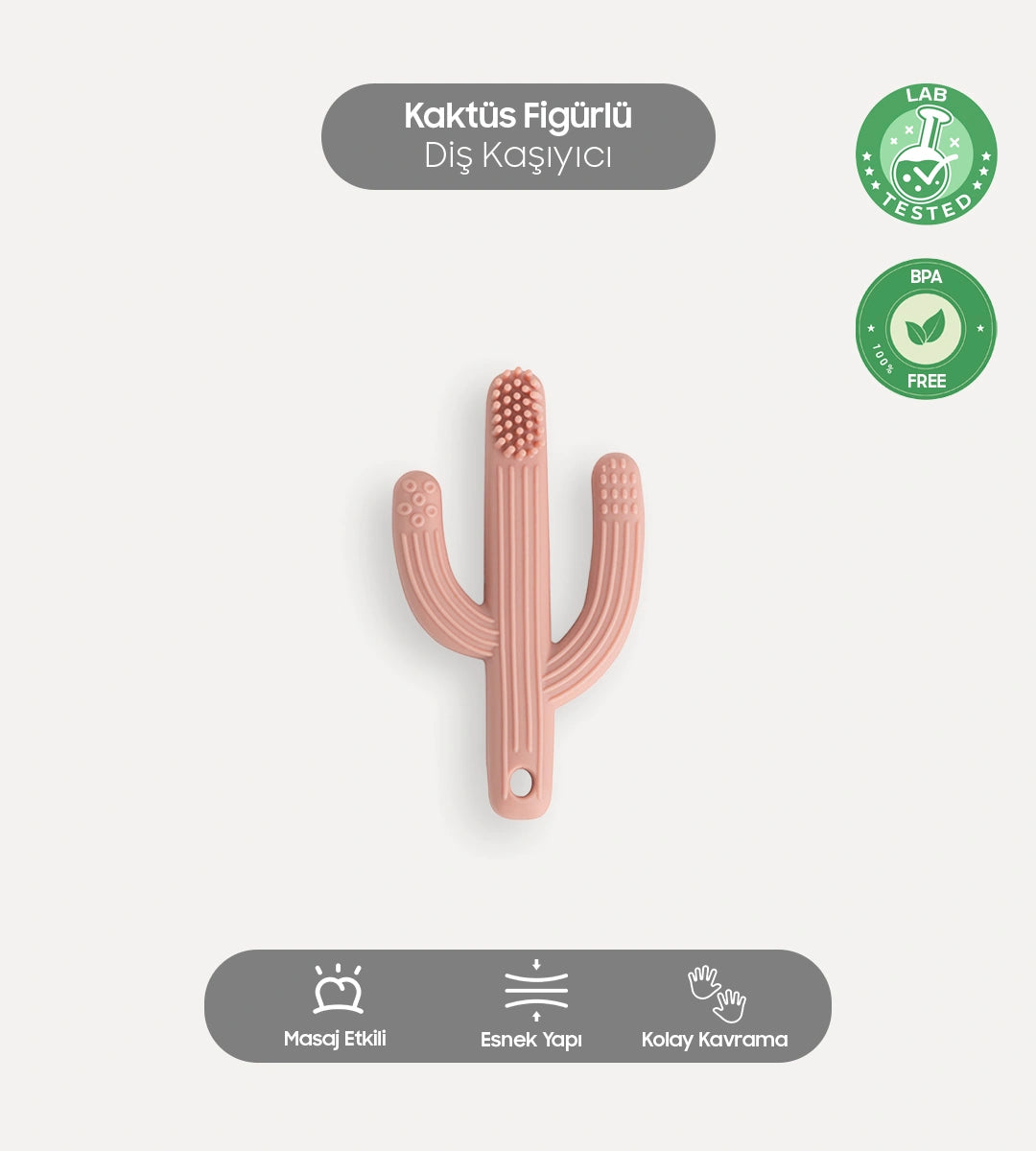 Kaktüs Figürlü Bebek Diş Kaşıyıcı Pembe