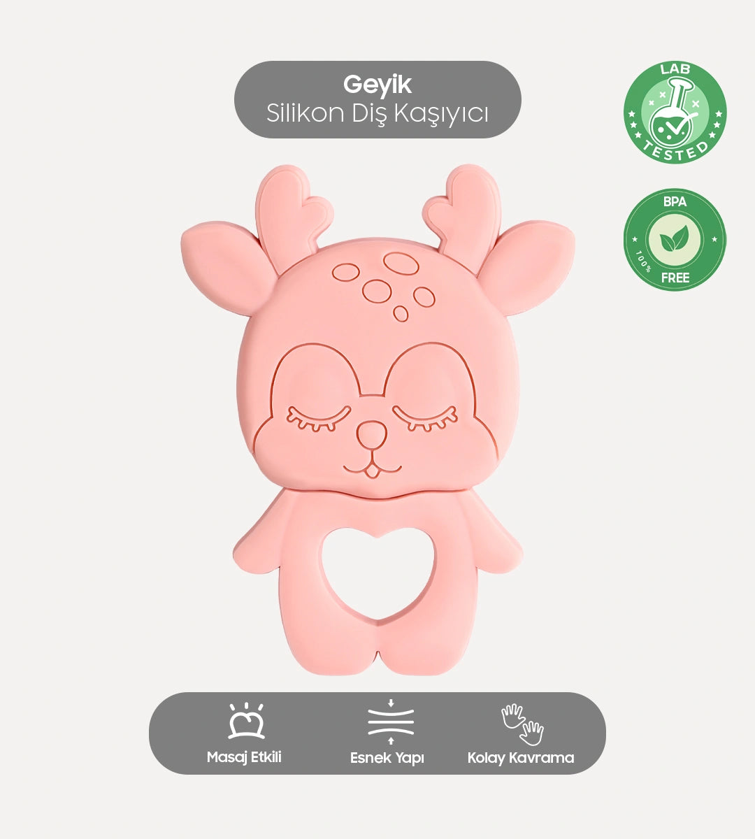Geyik Figürlü Silikon Diş Kaşıyıcı Pembe