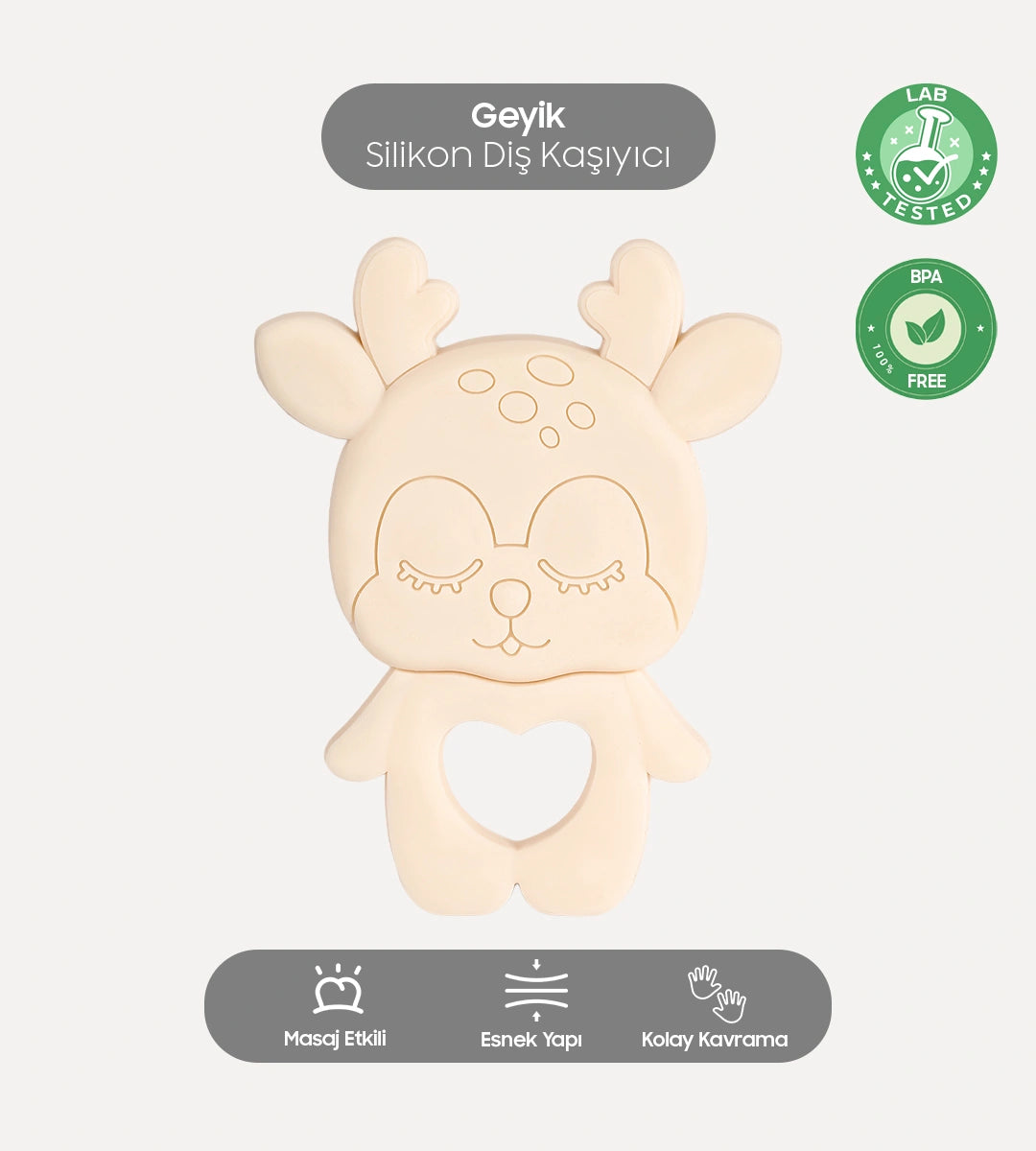 Geyik Figürlü Silikon Diş Kaşıyıcı Bej