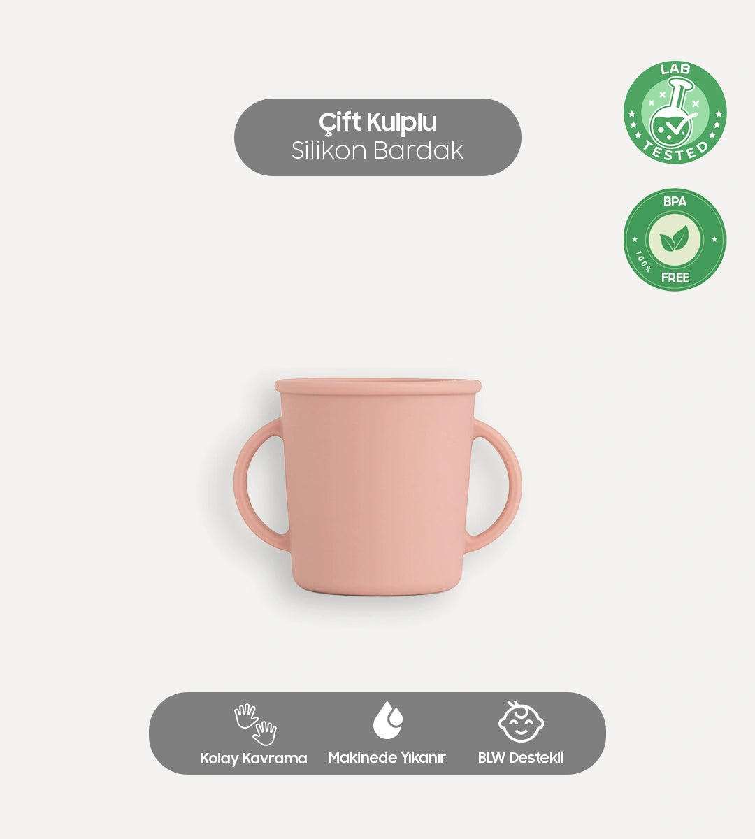 Çift Kulplu Silikon Bardak Pembe