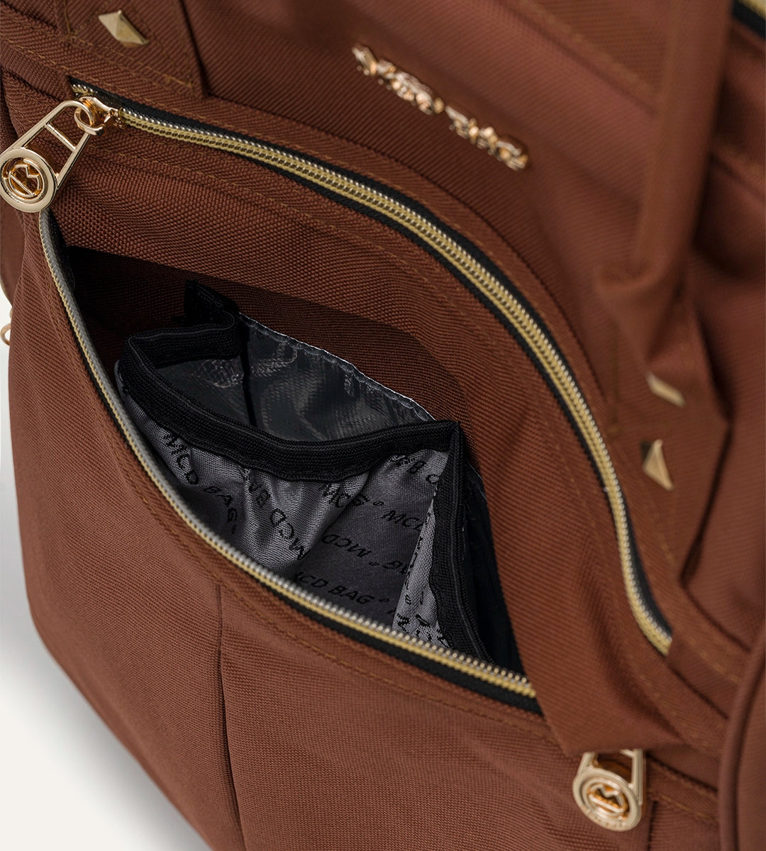 Angel Kahverengi - Gold Kumaş Bebek Çantası