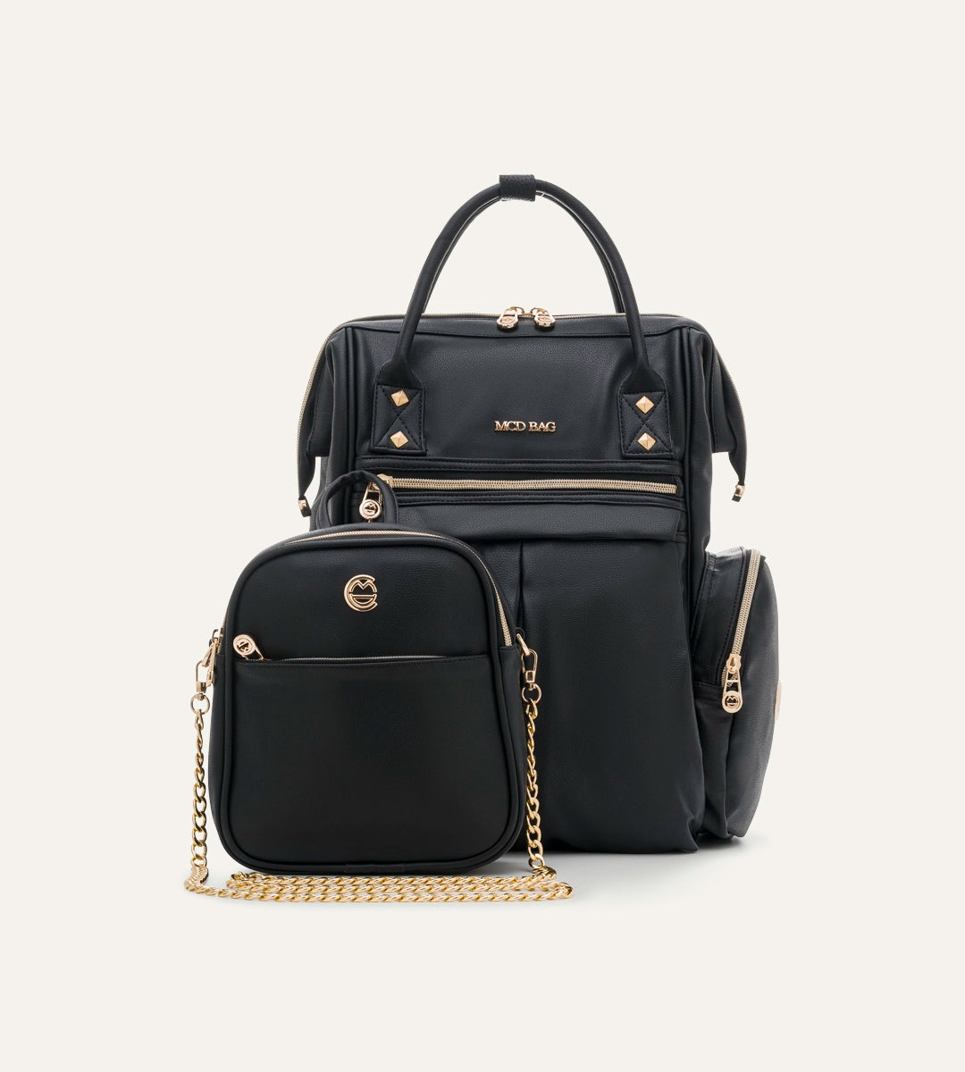 Angel Siyah Dokulu - Gold Deri Bebek Çantası