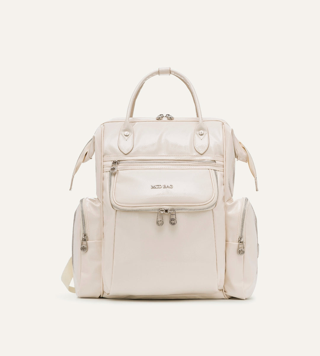 Vista Kırışık Bej Deri Nikel Bebek Bakım Çantası