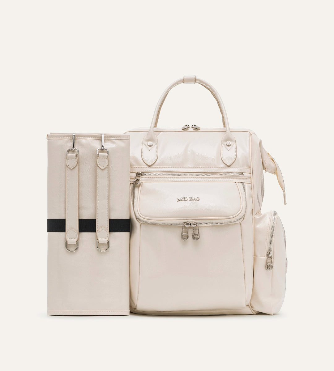 Vista Kırışık Bej Deri Nikel Bebek Bakım Çantası