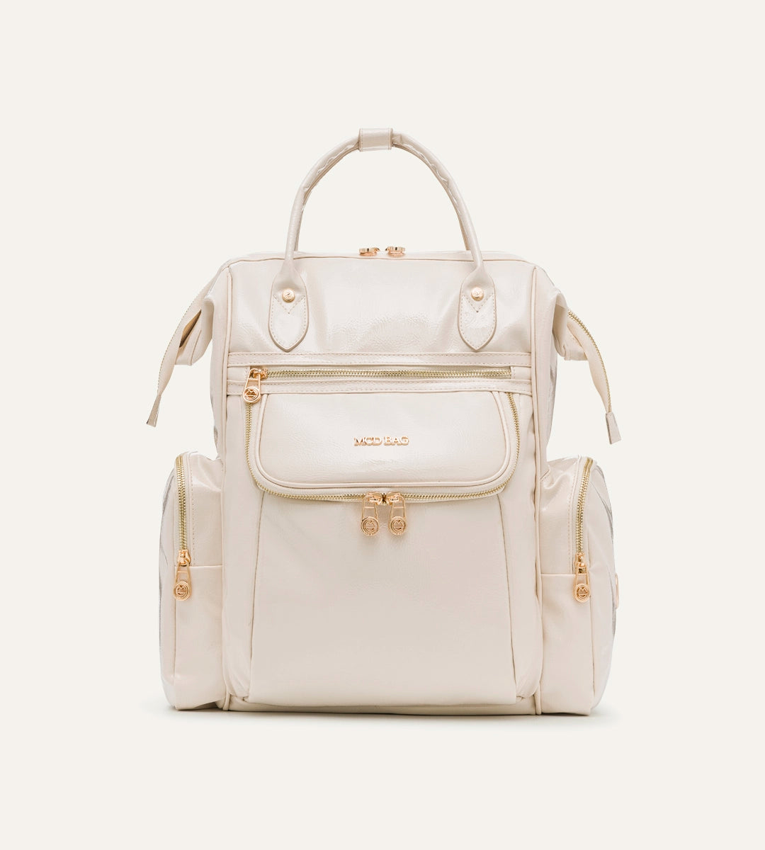 Vista Kırışık Bej Deri Gold Bebek Bakım Çantası