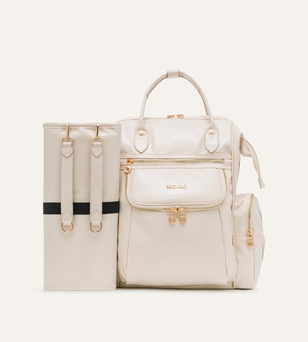 Vista Kırışık Bej Deri Gold Bebek Bakım Çantası