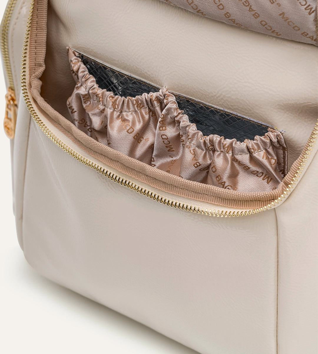 Vista Kırışık Bej Deri Gold Bebek Bakım Çantası