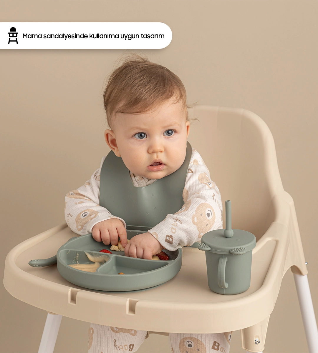 3 Bölmeli Vakumlu Silikon Mama Tabağı Gri