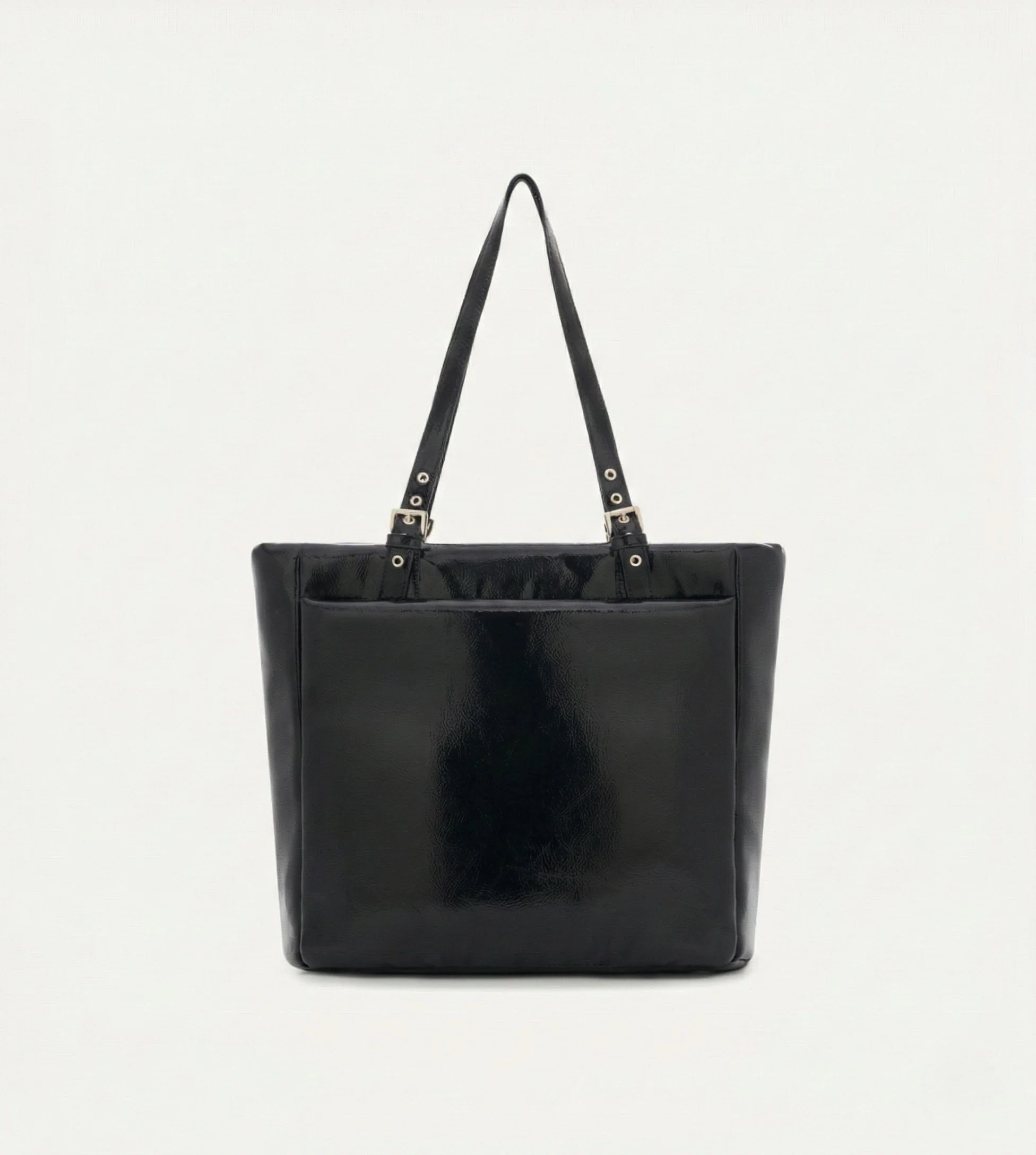 Minore Kırışık Siyah Deri Nikel Bebek Çantası