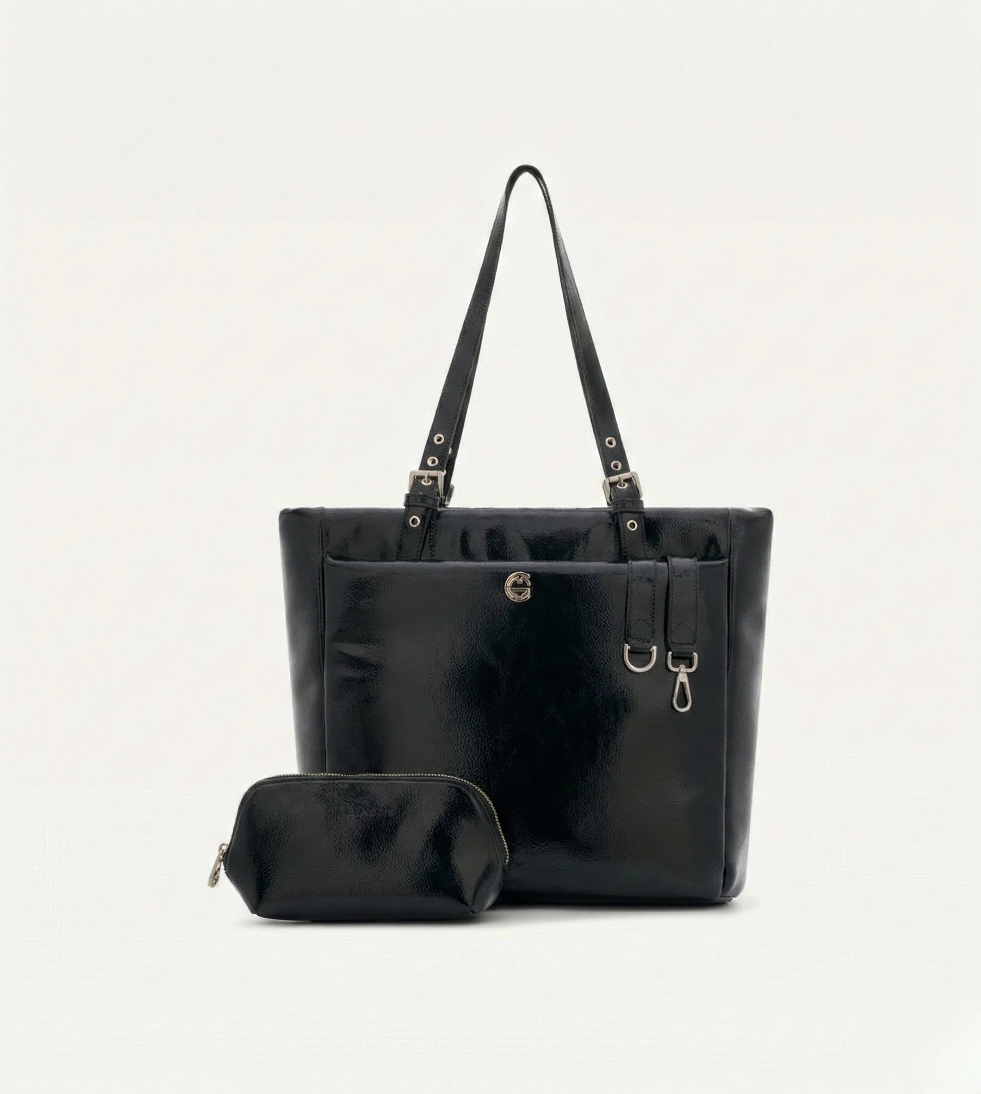 Minore Kırışık Siyah Deri Nikel Bebek Çantası