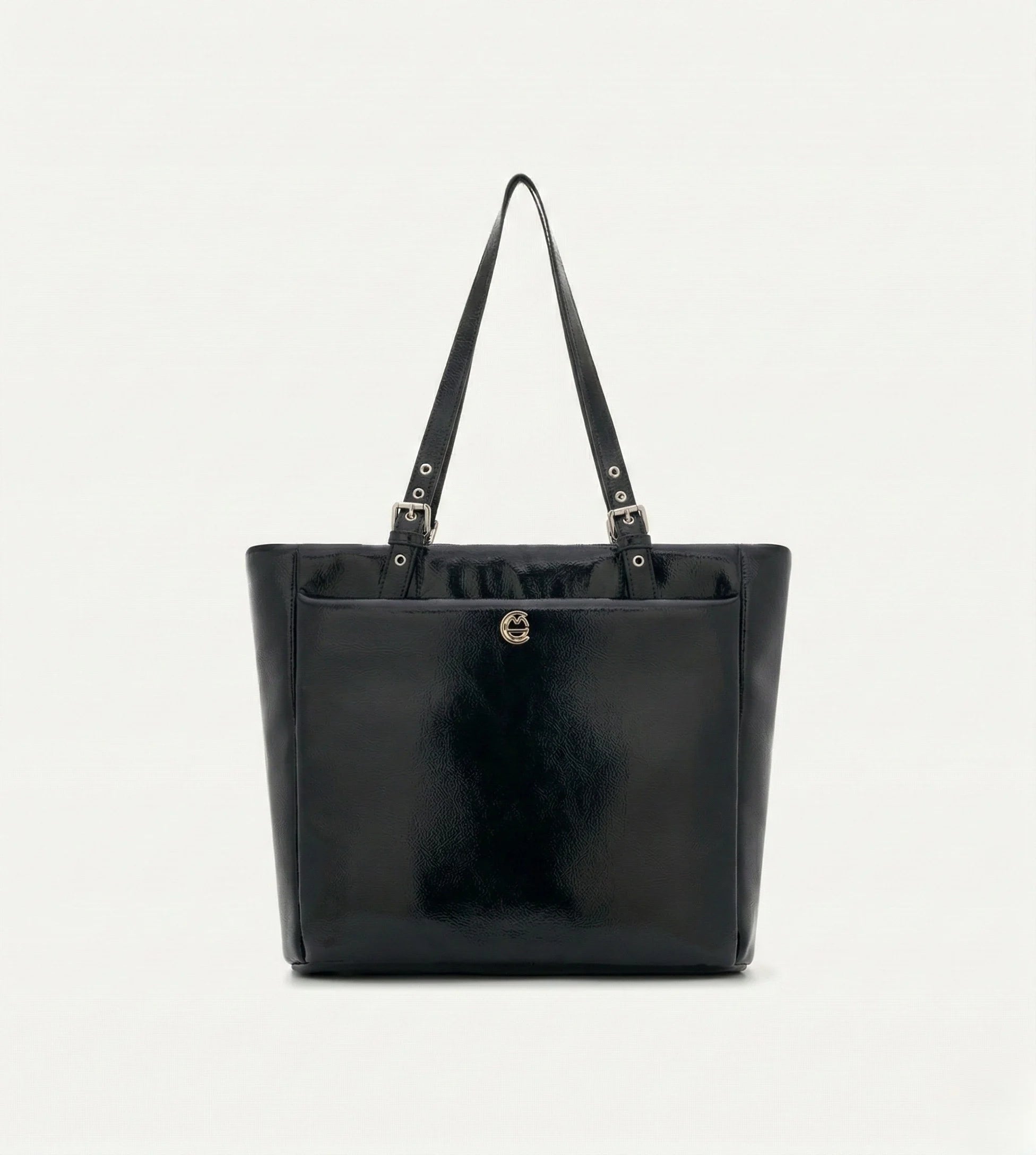 Minore Kırışık Siyah Deri Nikel Bebek Çantası