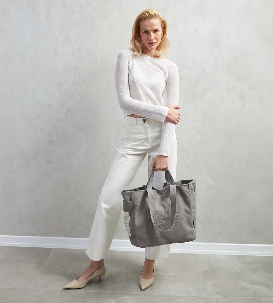 Vina Gri Kanvas Çanta Büyük