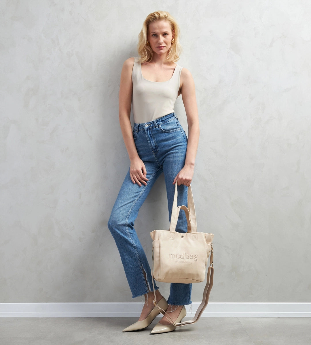 Vina Bej Kanvas Çanta Küçük