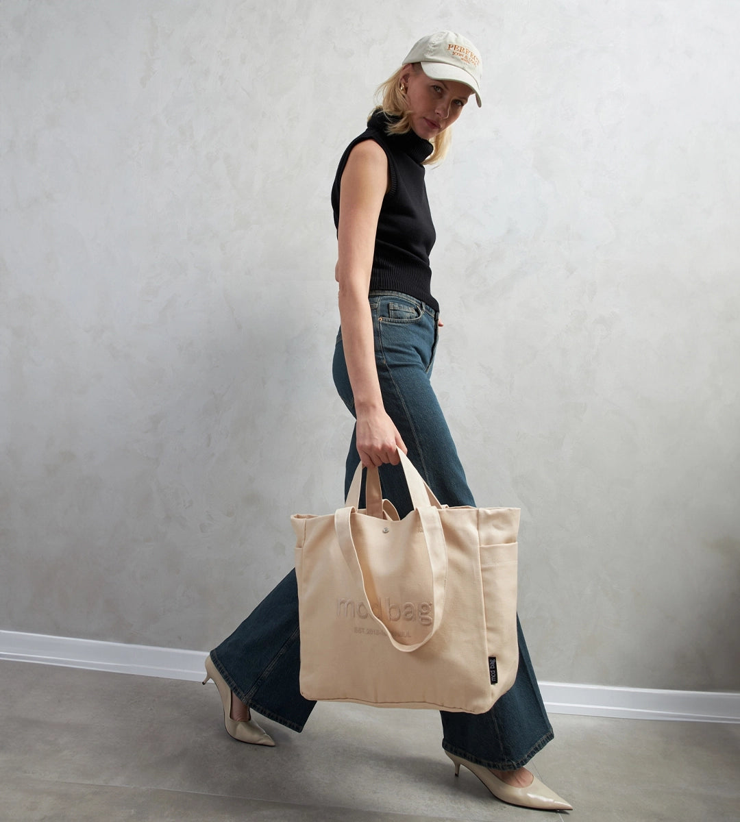 Vina Bej Kanvas Çanta Büyük
