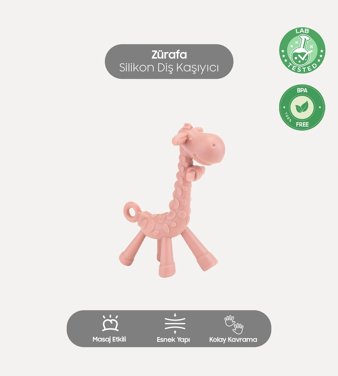 Zürafa Figürlü Bebek Diş Kaşıyıcı Pembe