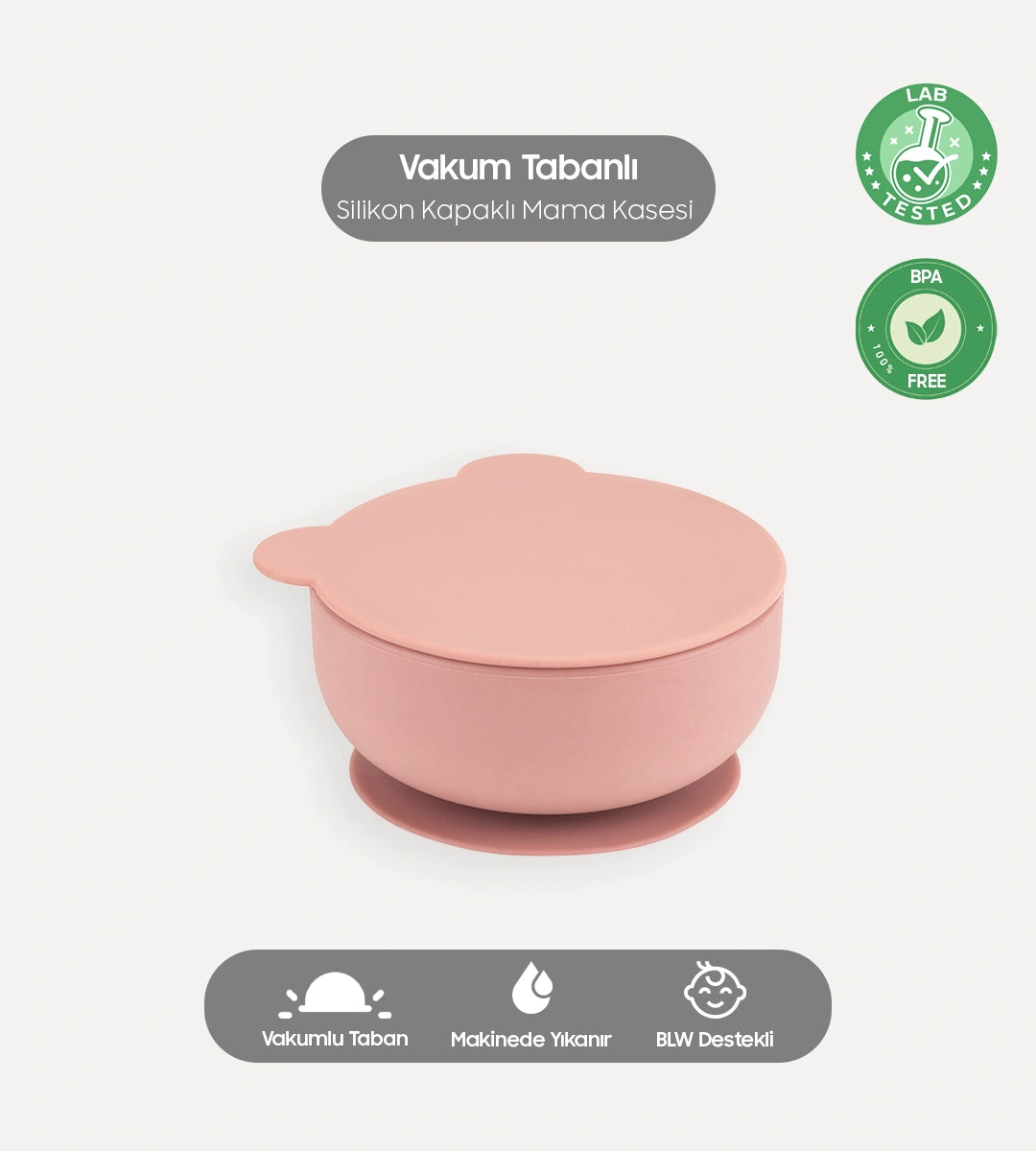Vakumlu Silikon Kapaklı Mama Kasesi Pembe
