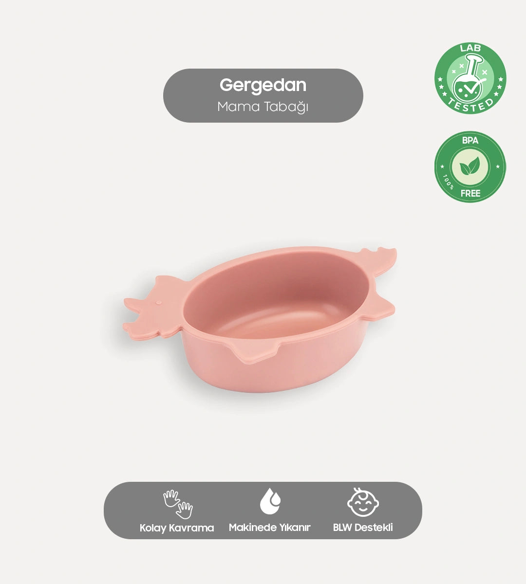 Gergedan Figürlü Silikon Bebek Mama Kasesi Pembe