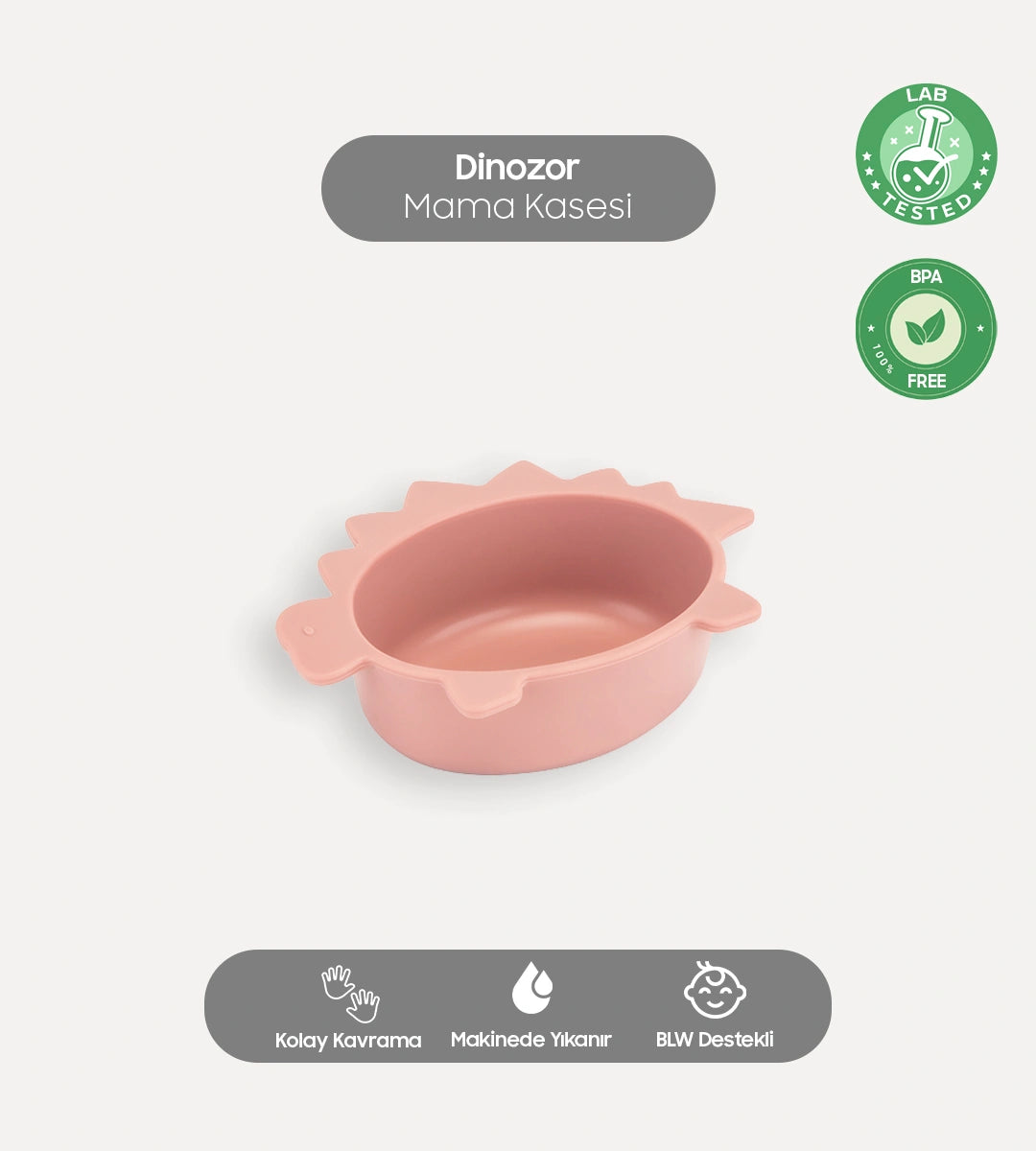 Dinozor Figürlü Silikon Bebek Mama Kasesi Pembe