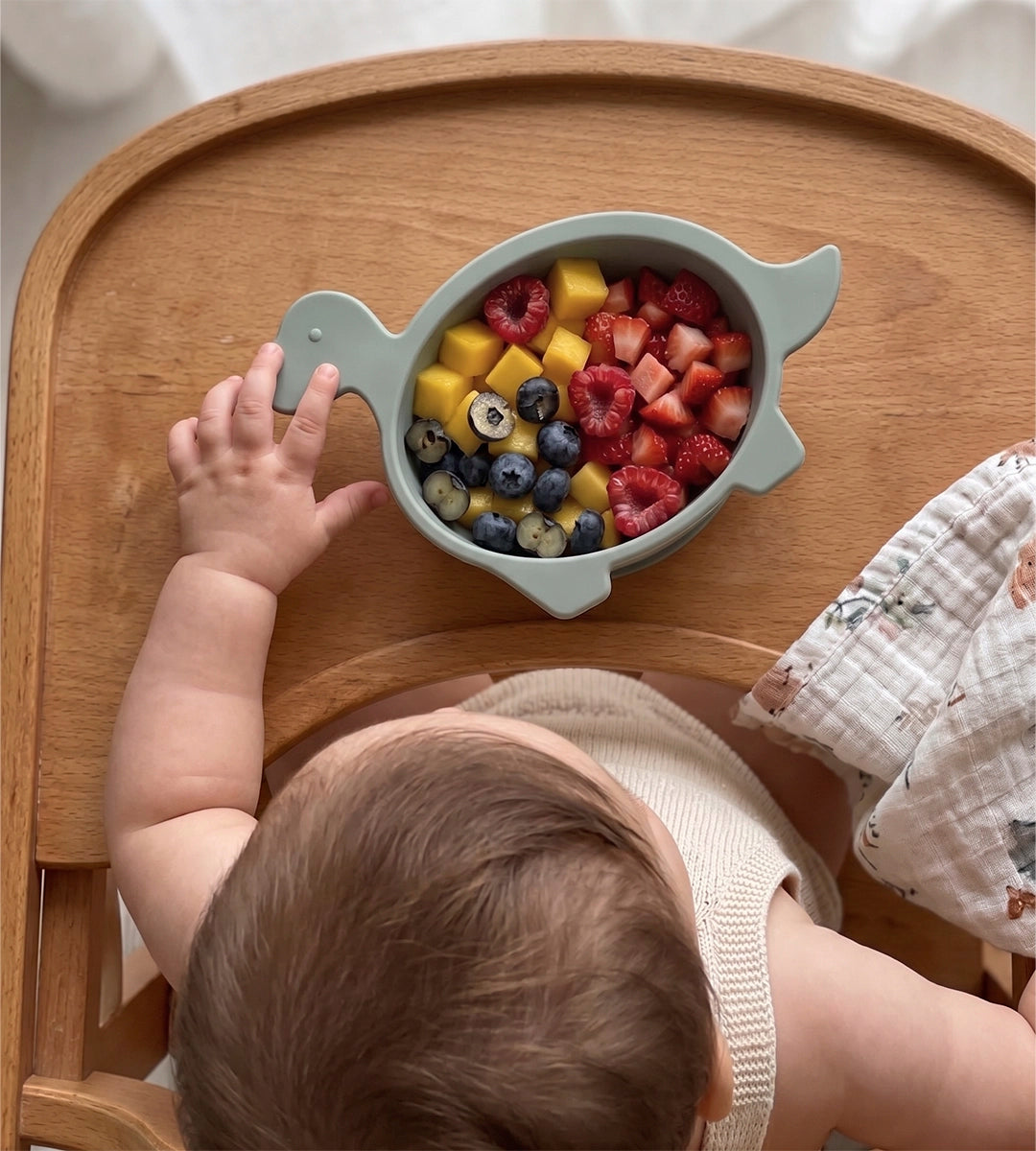 Kaplumbağa Figürlü Silikon Bebek Mama Kasesi Yeşil