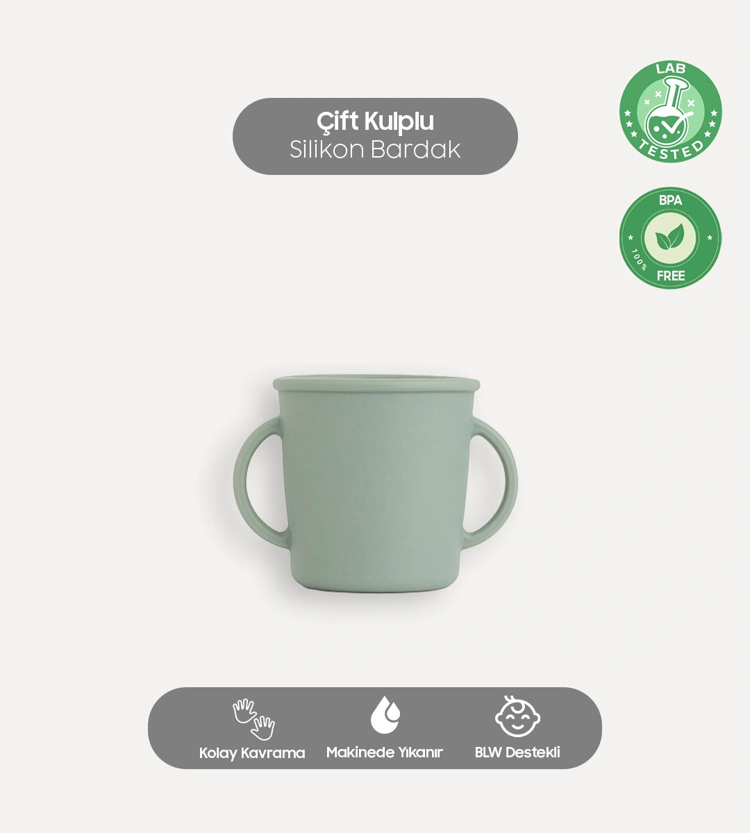 Çift Kulplu Silikon Bardak Yeşil