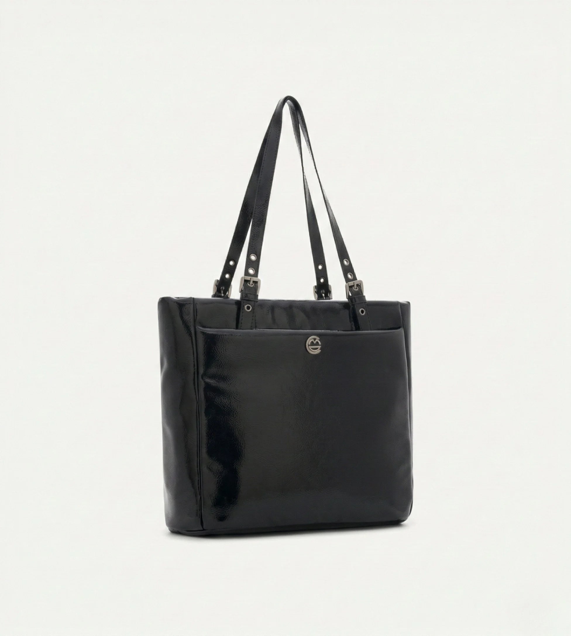 Minore Kırışık Siyah Deri Nikel Bebek Çantası